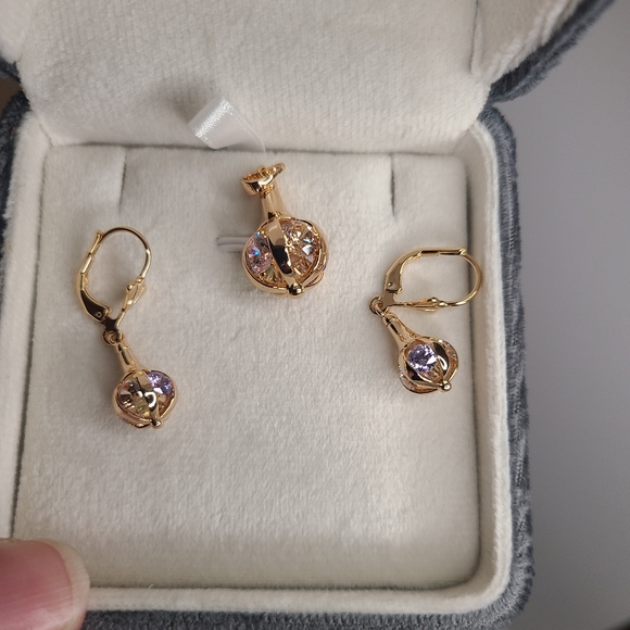 SYOUJYO Natural Zircon Long Earrings and Pendant 585 5 stone - Picture 3 of 5